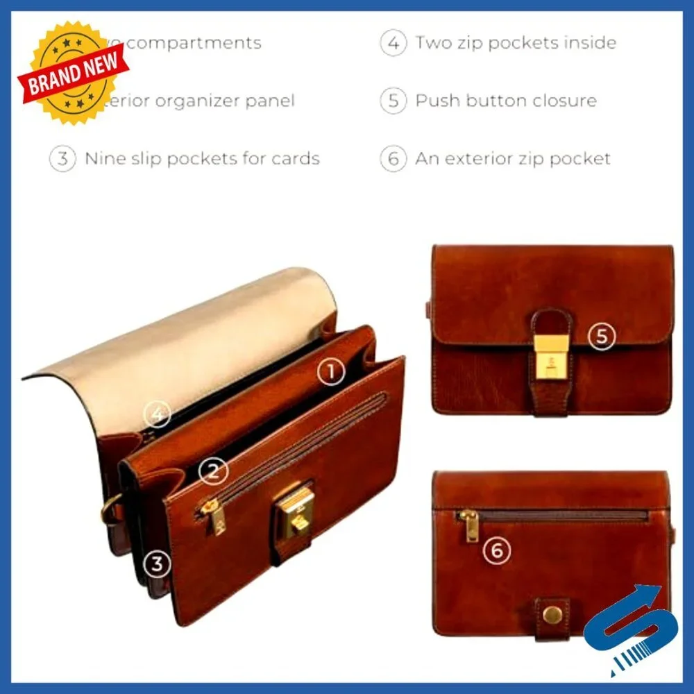 Italian Leather Wristlet Clutch Organizer Briefcase Compact Size